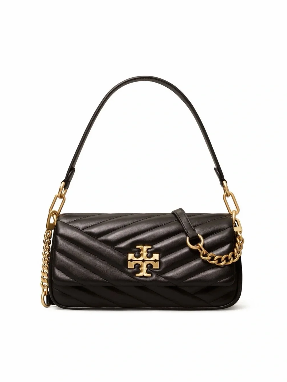 Tory Burch Black Quilted Leather Shoulder Bag with Gold Logo